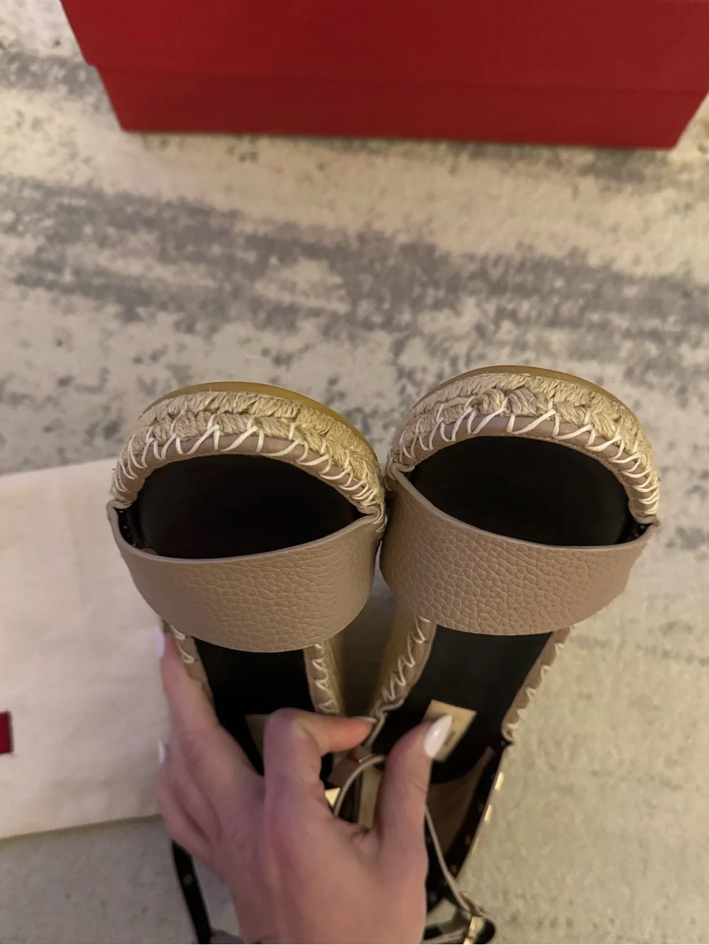 🆕 Valentino Garavani Double Rockstud Grainy Calfskin Sandal 105 MM Espadrilles